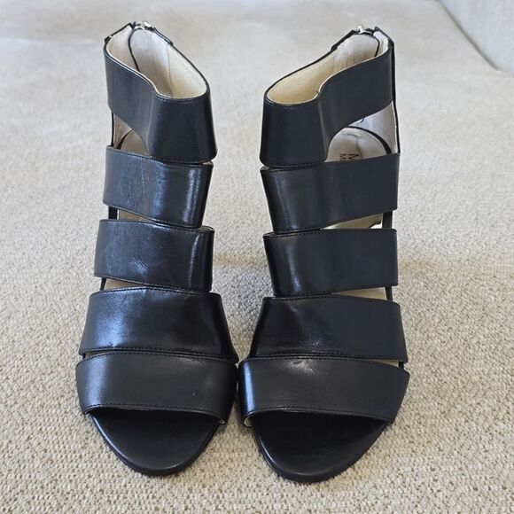 Michael Kors Black Leather Gisele Open Toe Caged Heels - Size 7 - Picture 5 of 16